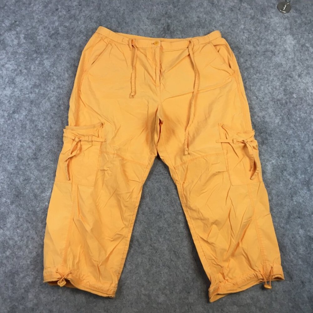 J Jill Pants MP 8P 10P Cargo Relaxed Cropped Capri Solid Yellow Oversized Tie